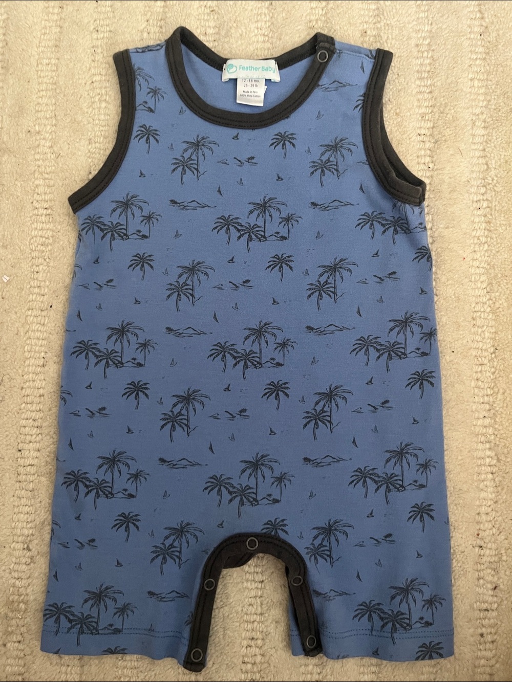 Feather Baby Blue Palm-Print Sleeveless One-Piece Bodysuit
